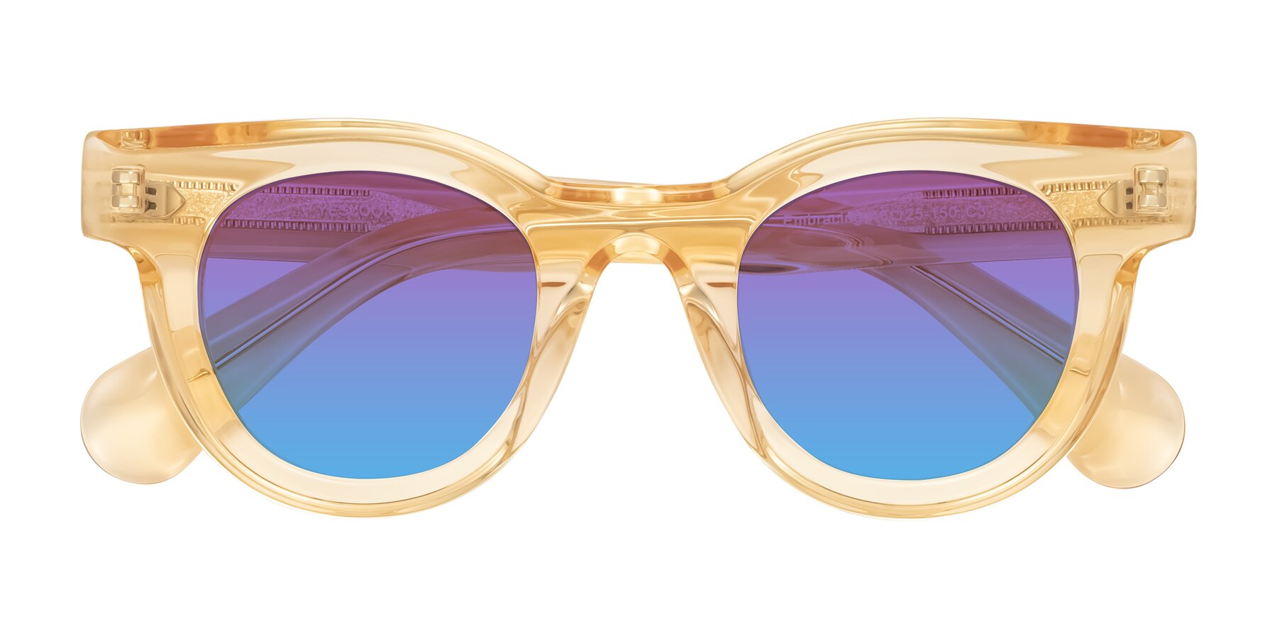 Folded Front of Embracing in Champagne with Purple / Blue Gradient Lenses