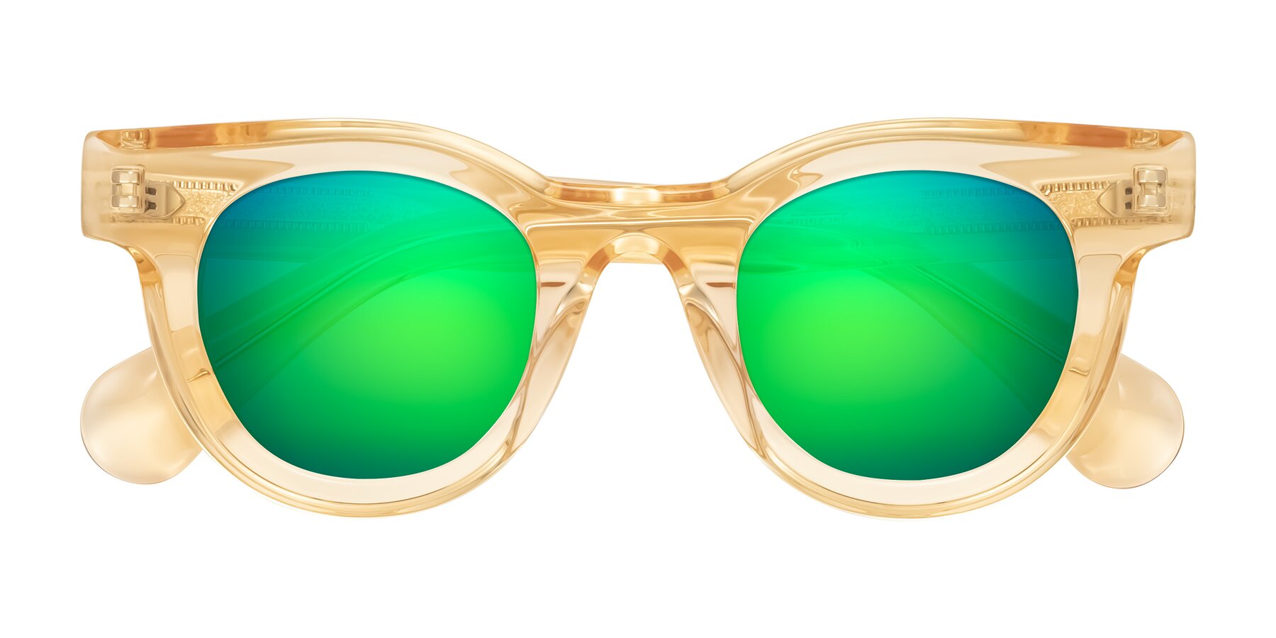 Folded Front of Embracing in Champagne with Green Mirrored Lenses