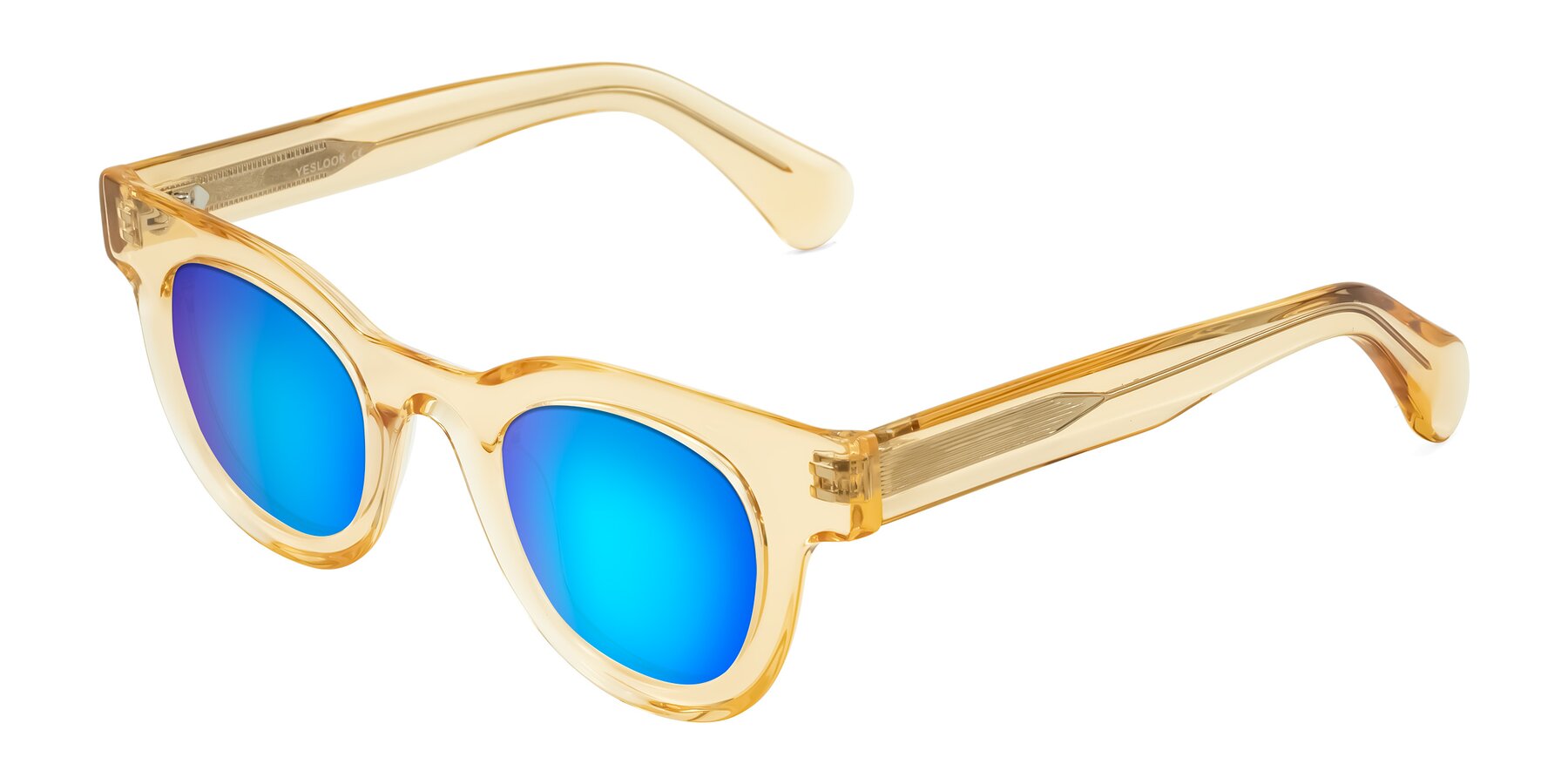 Angle of Embracing in Champagne with Blue Mirrored Lenses