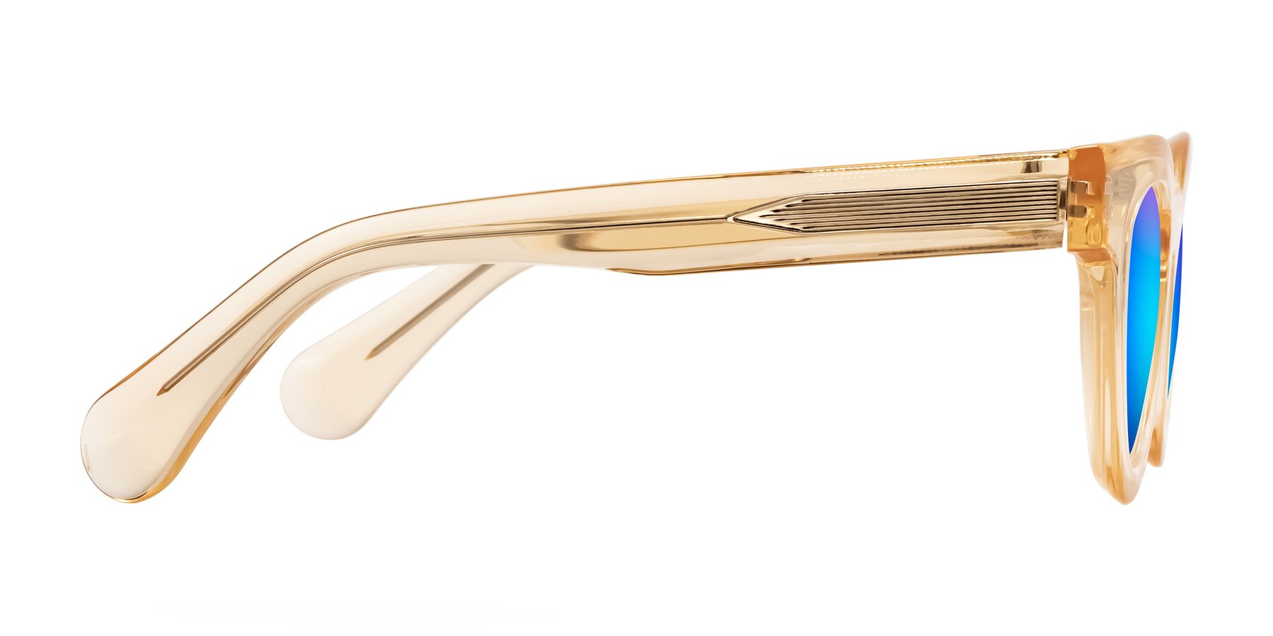 Side of Embracing in Champagne with Blue Mirrored Lenses