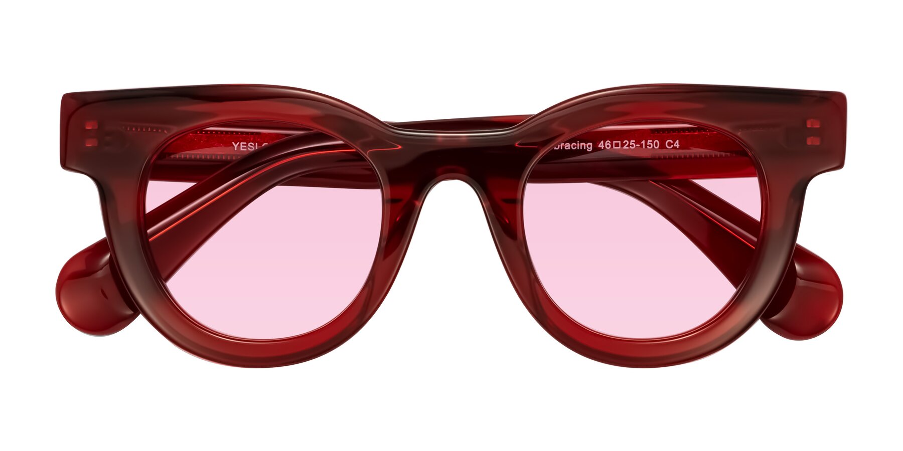 Folded Front of Embracing in Wine with Light Pink Tinted Lenses