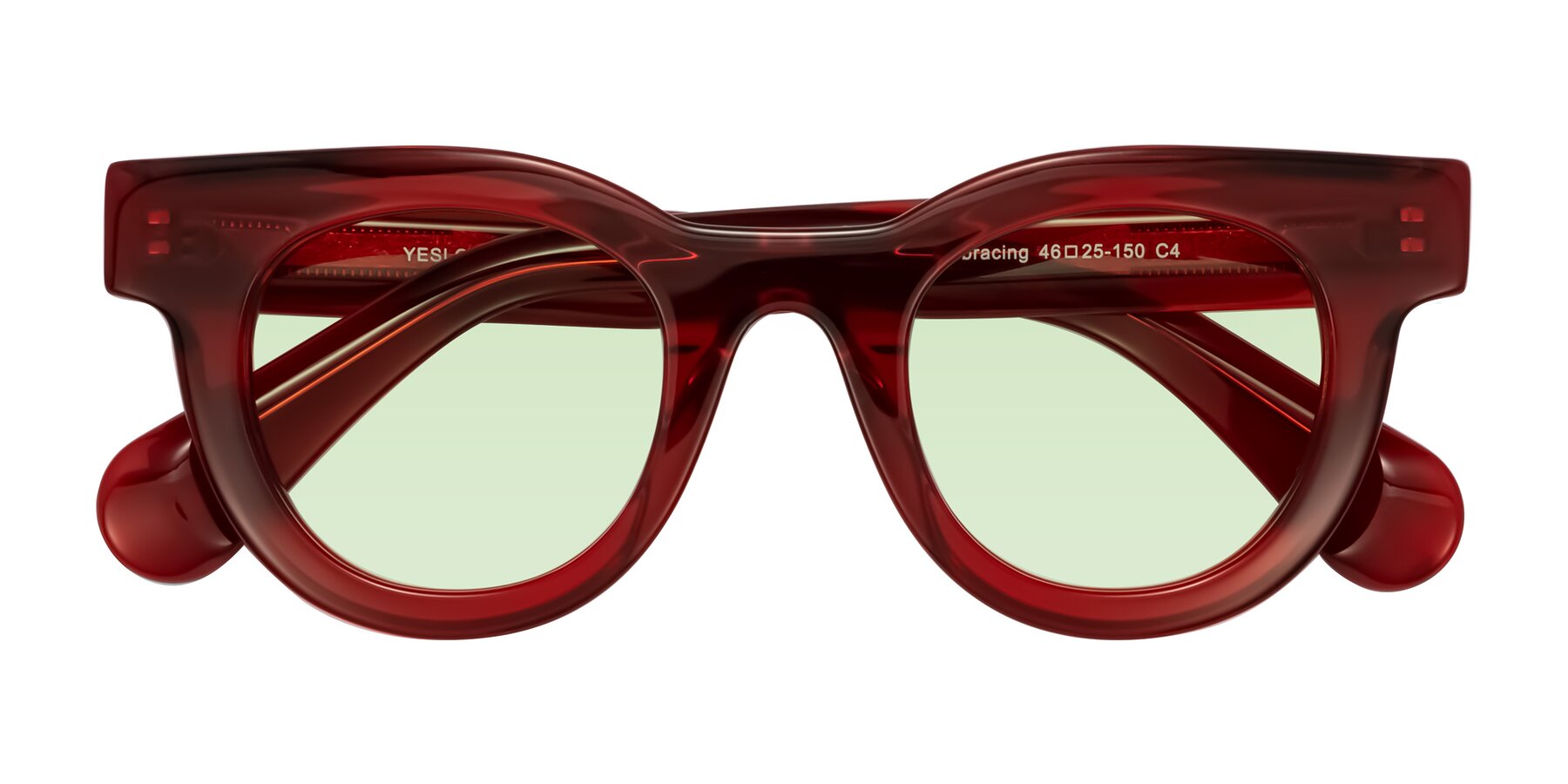 Folded Front of Embracing in Wine with Light Green Tinted Lenses