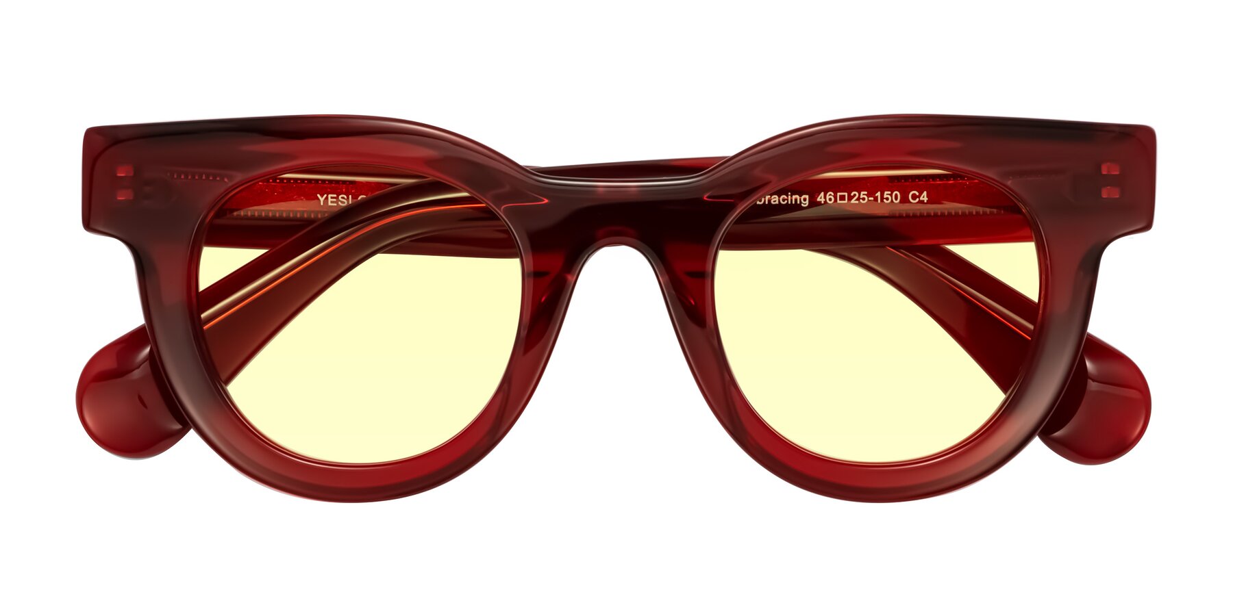 Folded Front of Embracing in Wine with Light Yellow Tinted Lenses