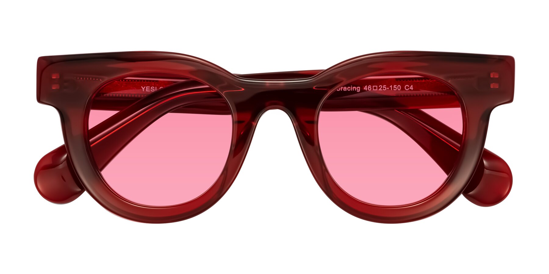 Folded Front of Embracing in Wine with Pink Tinted Lenses