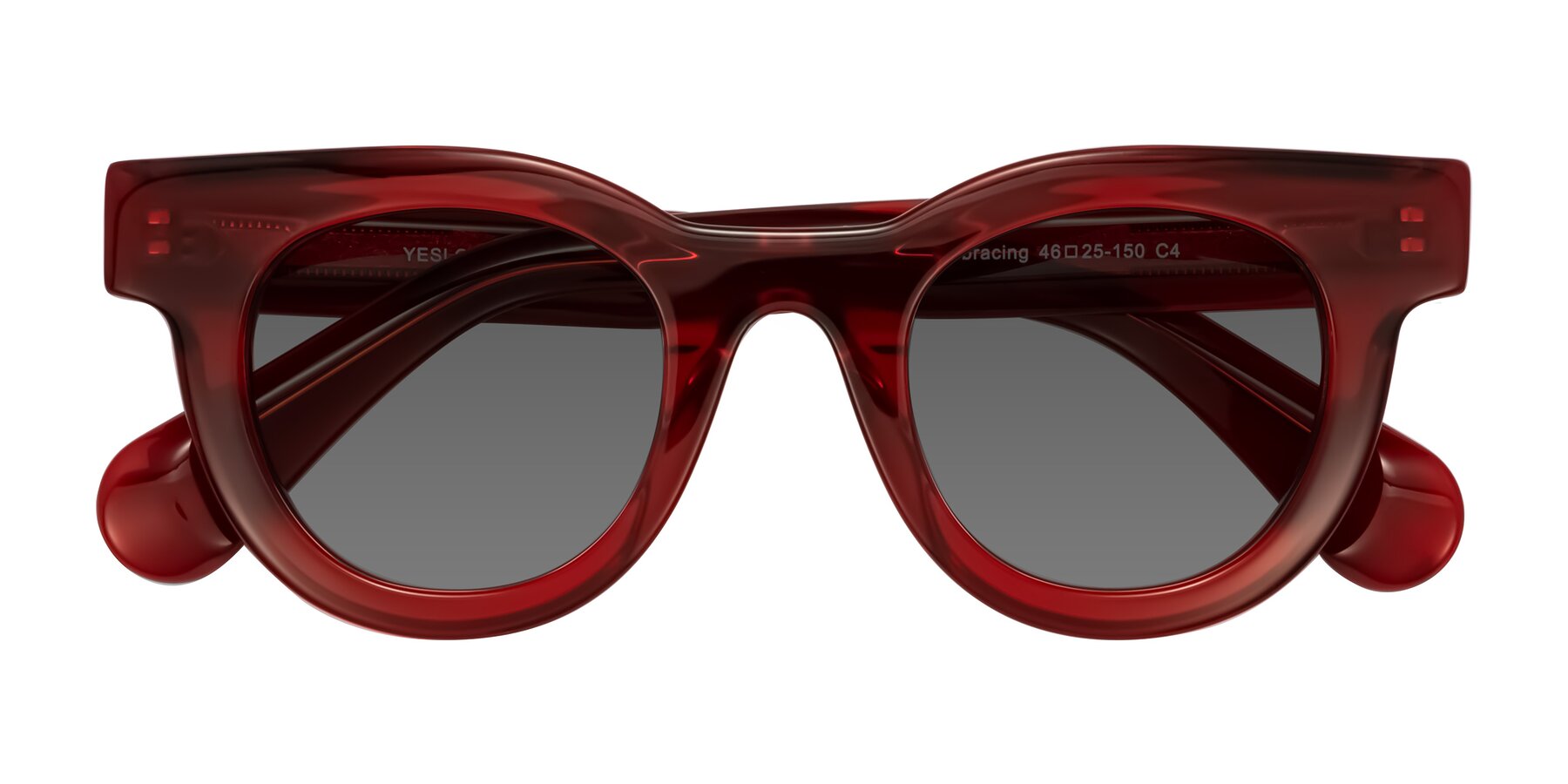 Folded Front of Embracing in Wine with Medium Gray Tinted Lenses