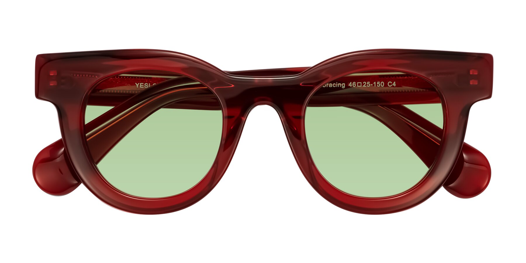 Folded Front of Embracing in Wine with Medium Green Tinted Lenses