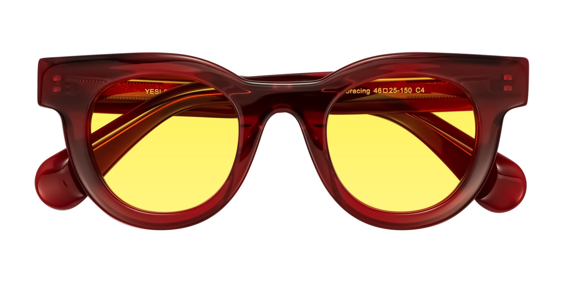 Folded Front of Embracing in Wine with Medium Yellow Tinted Lenses