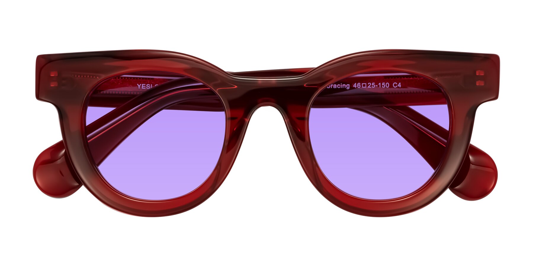 Folded Front of Embracing in Wine with Medium Purple Tinted Lenses