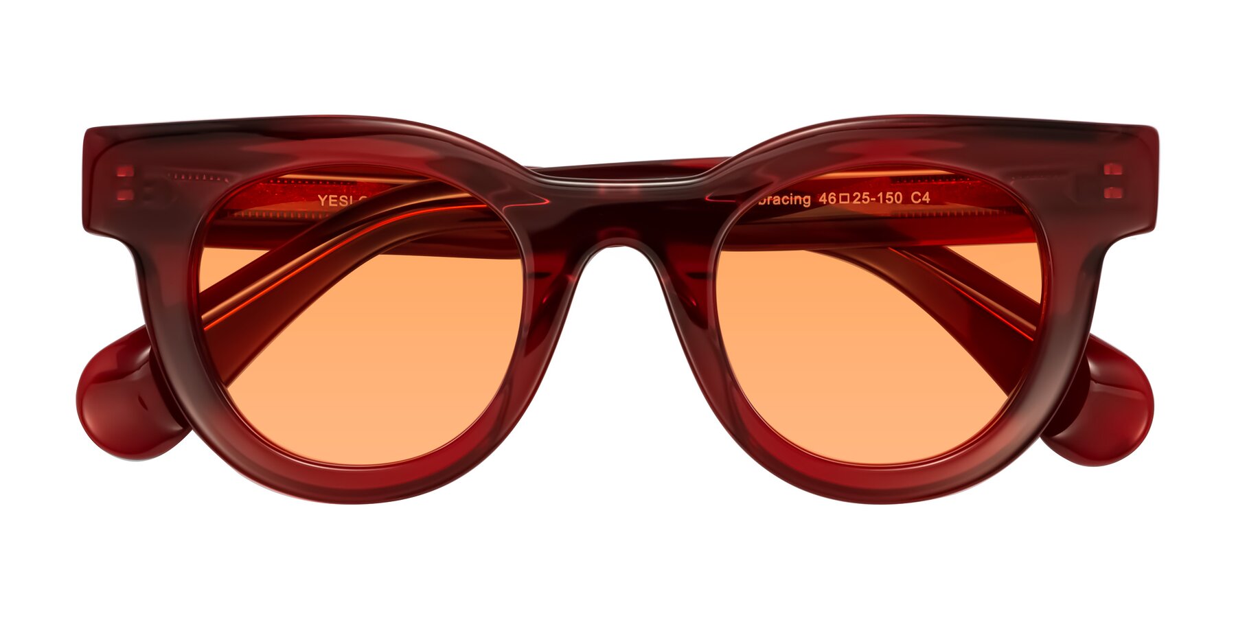 Folded Front of Embracing in Wine with Medium Orange Tinted Lenses