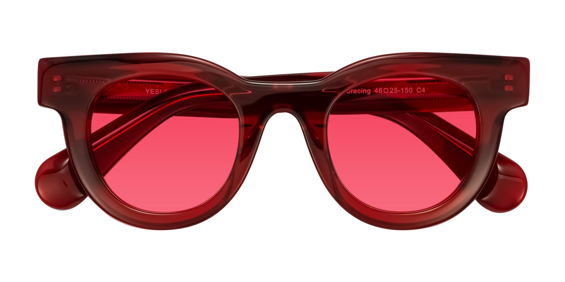 Folded Front of Embracing in Wine with Red Tinted Lenses