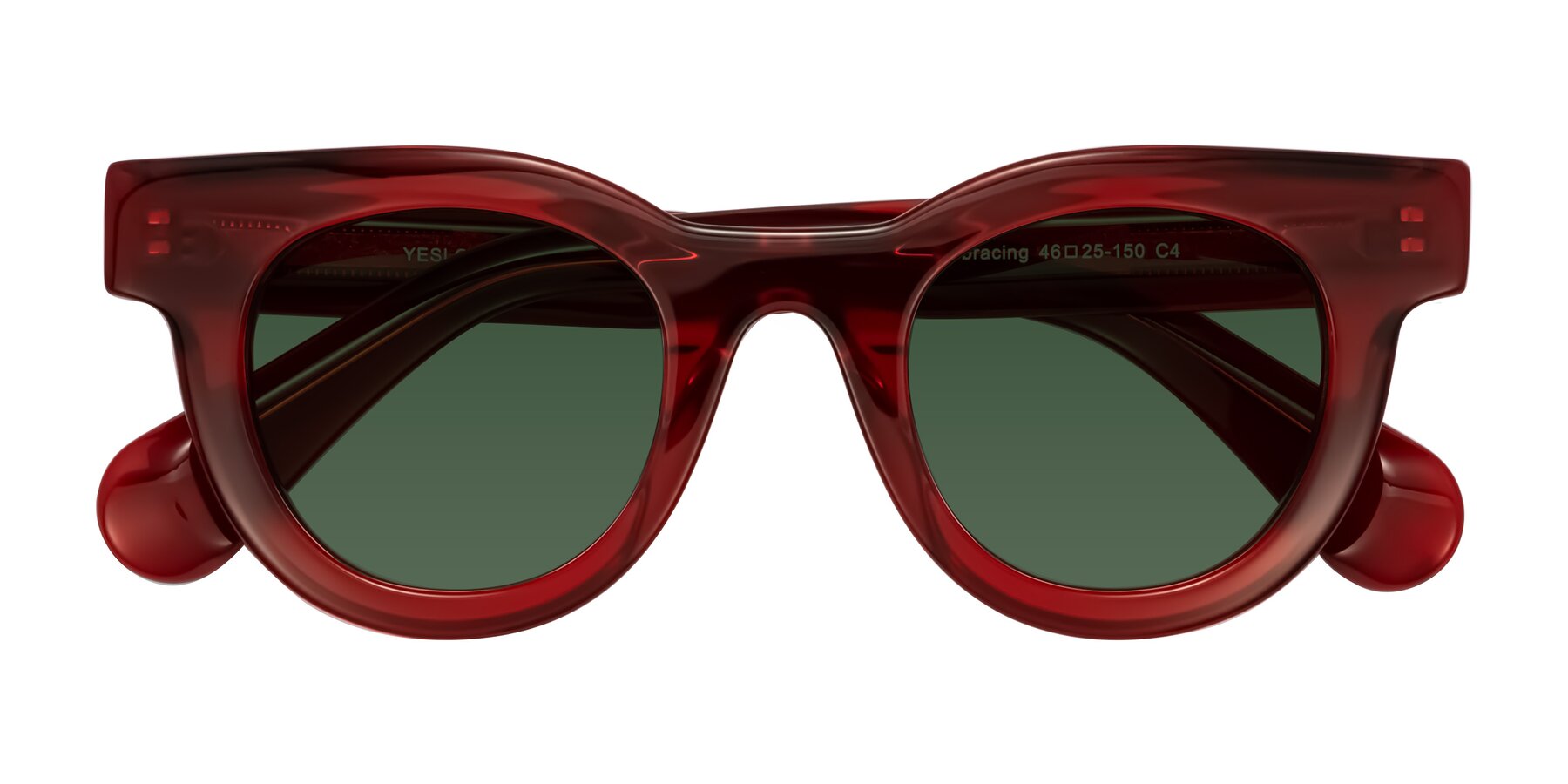 Folded Front of Embracing in Wine with Green Tinted Lenses