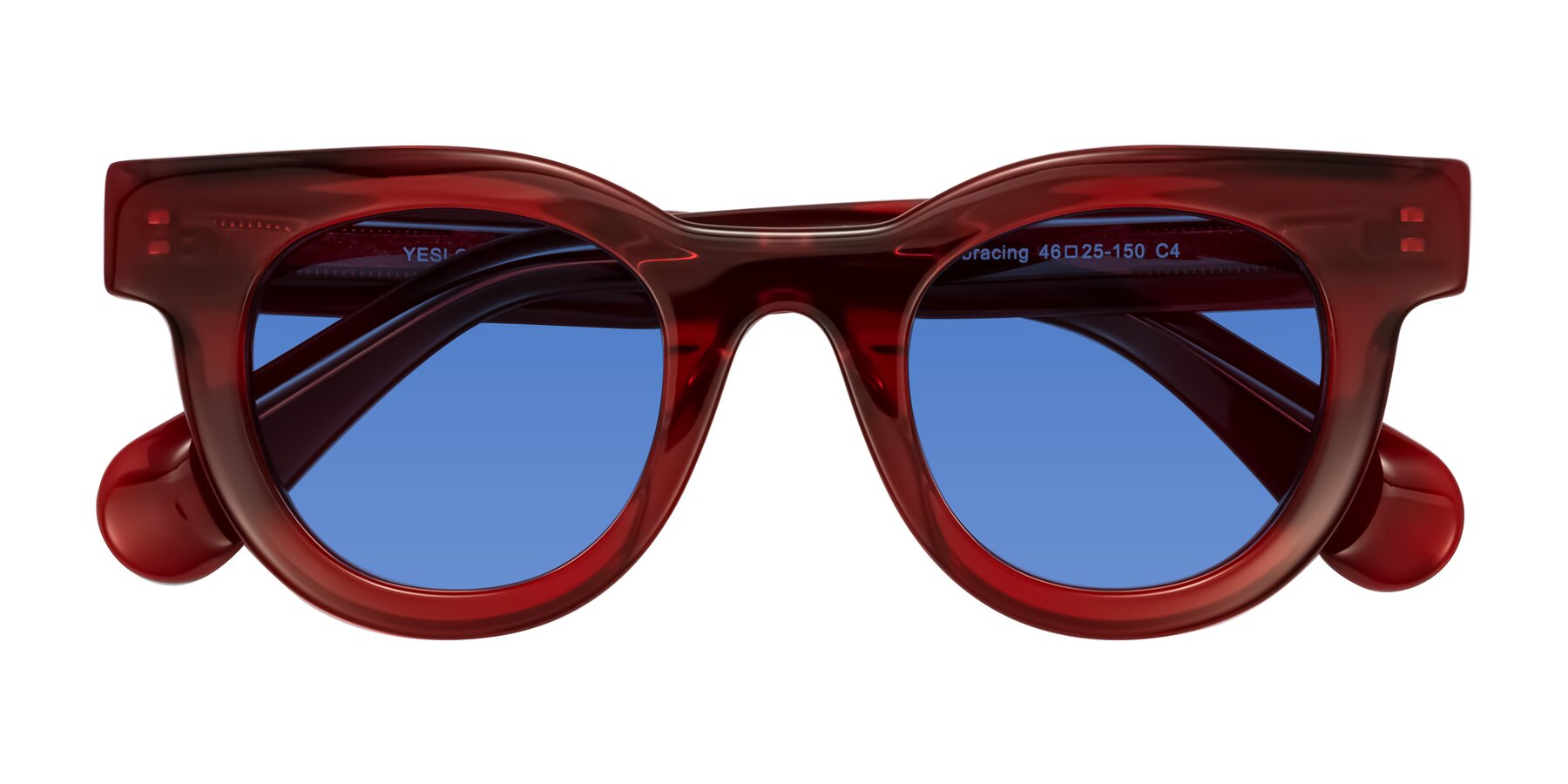 Folded Front of Embracing in Wine with Blue Tinted Lenses