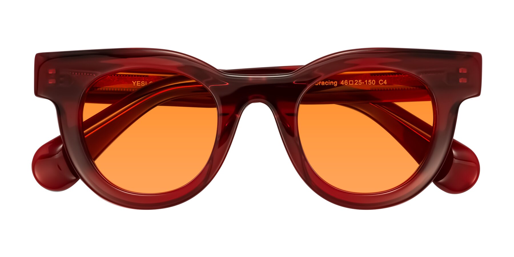 Folded Front of Embracing in Wine with Orange Tinted Lenses