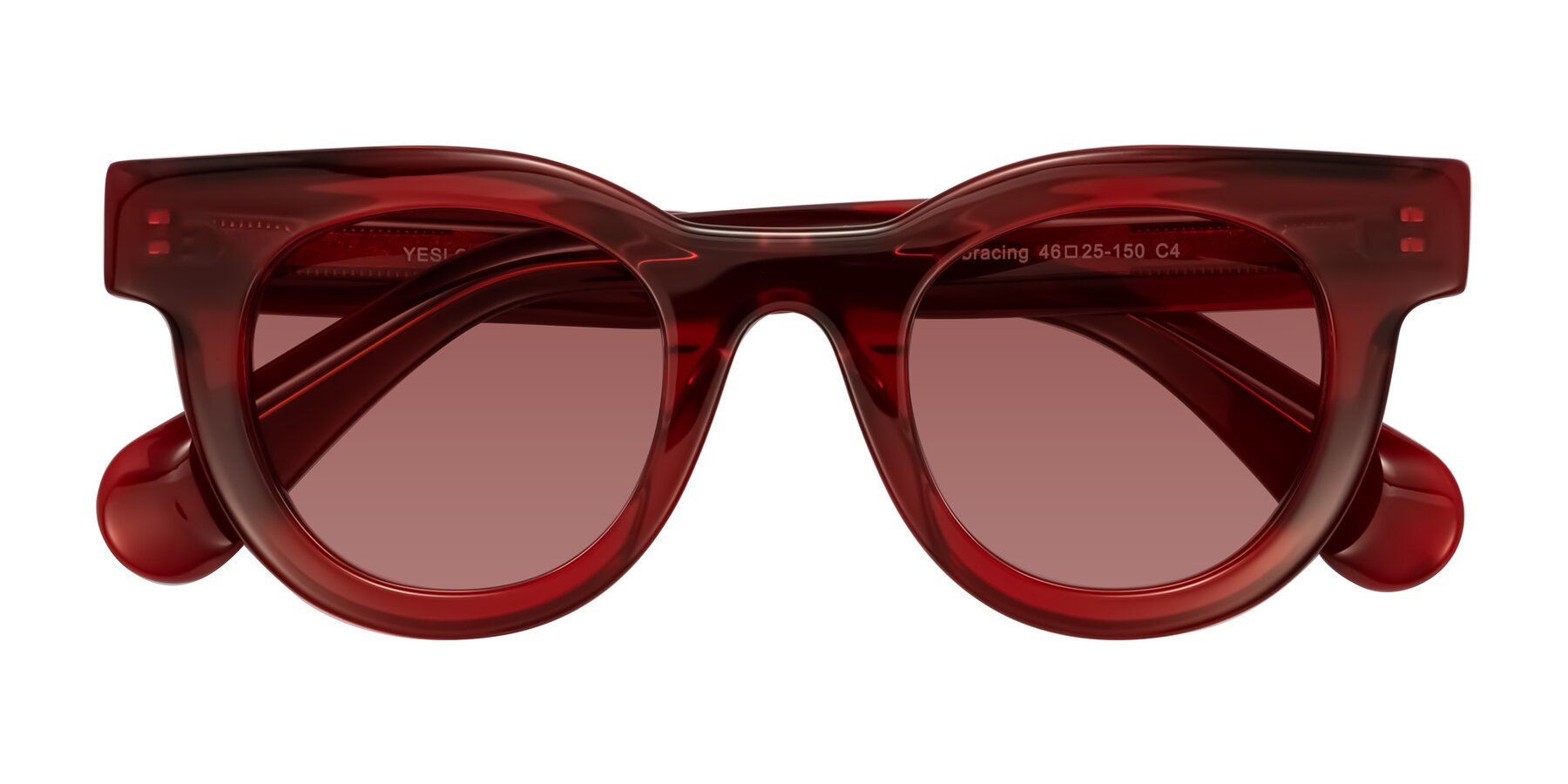 Folded Front of Embracing in Wine with Garnet Tinted Lenses