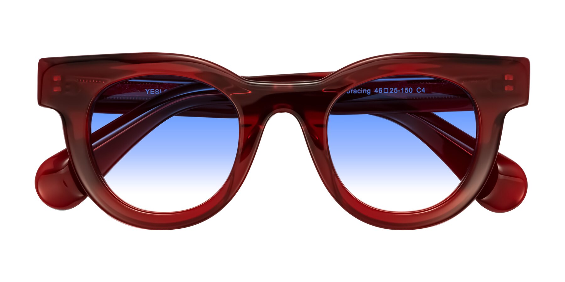Folded Front of Embracing in Wine with Blue Gradient Lenses