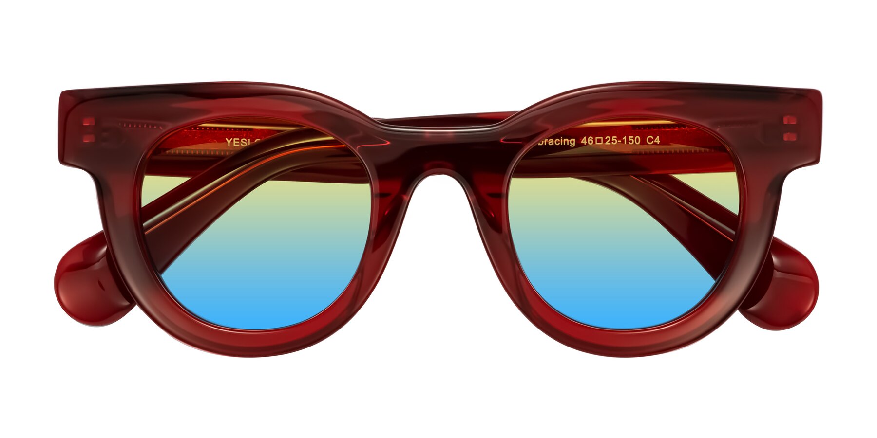 Folded Front of Embracing in Wine with Yellow / Blue Gradient Lenses