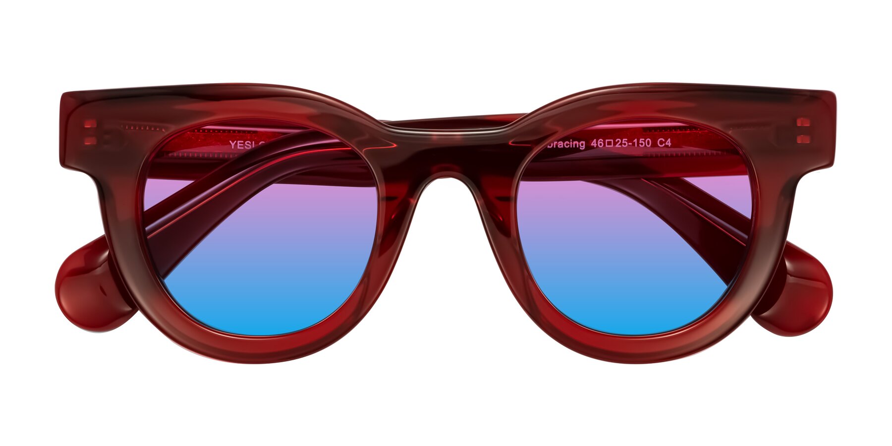 Folded Front of Embracing in Wine with Pink / Blue Gradient Lenses
