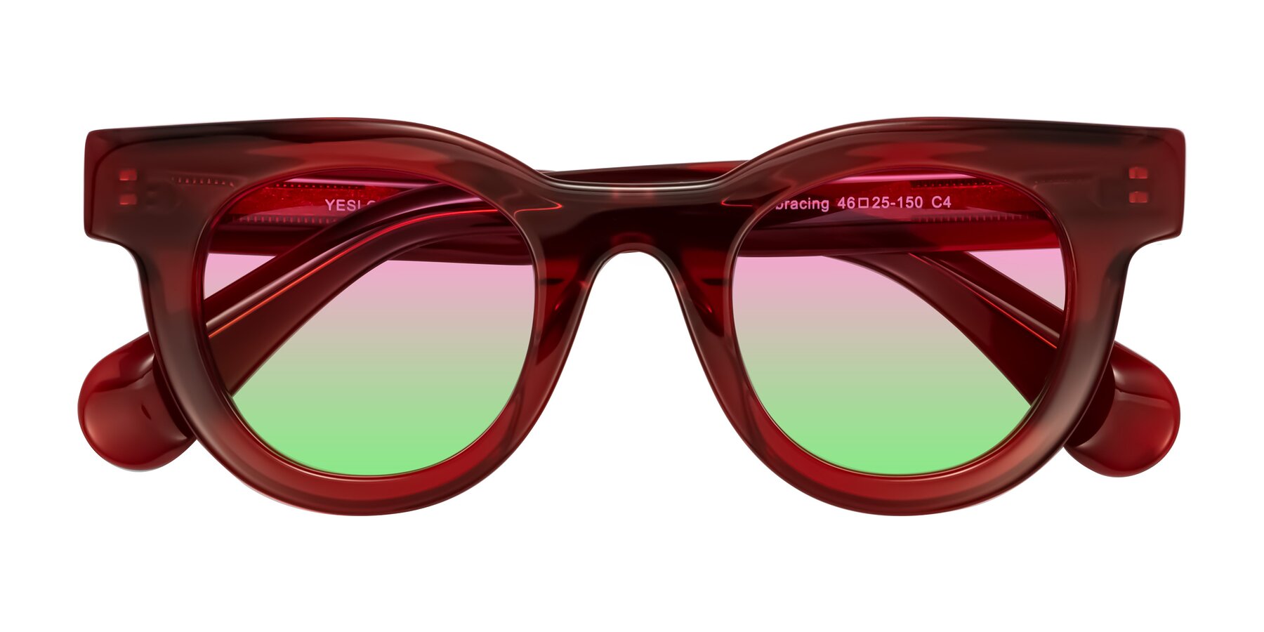 Folded Front of Embracing in Wine with Pink / Green Gradient Lenses