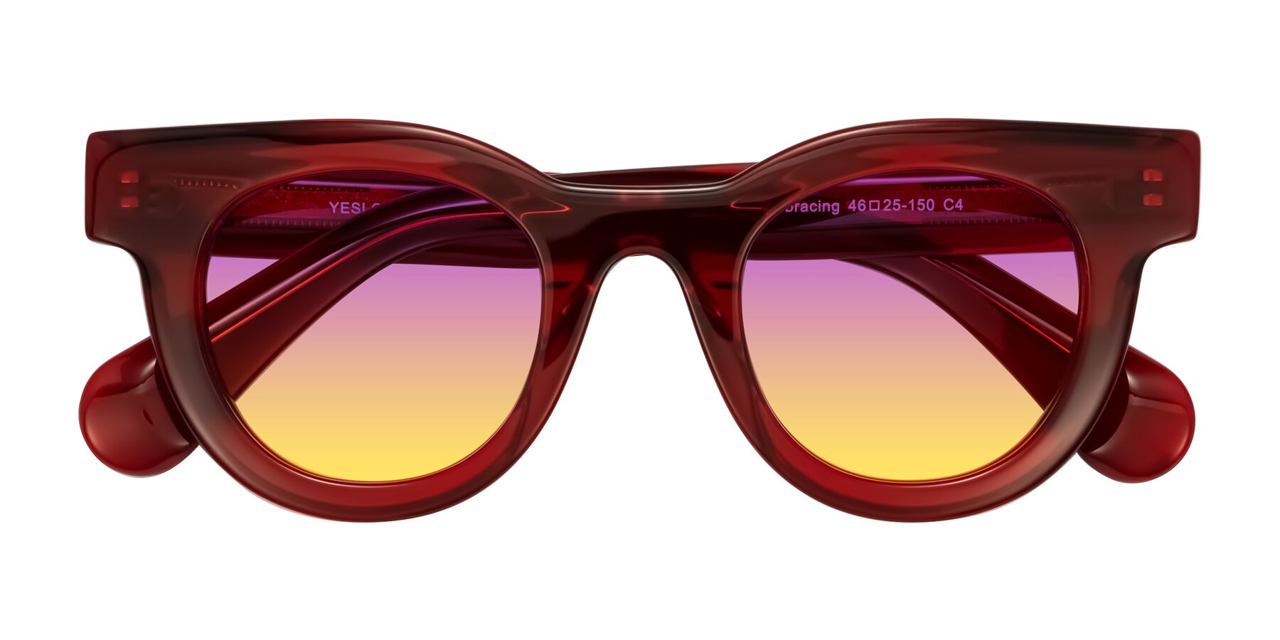 Folded Front of Embracing in Wine with Purple / Yellow Gradient Lenses