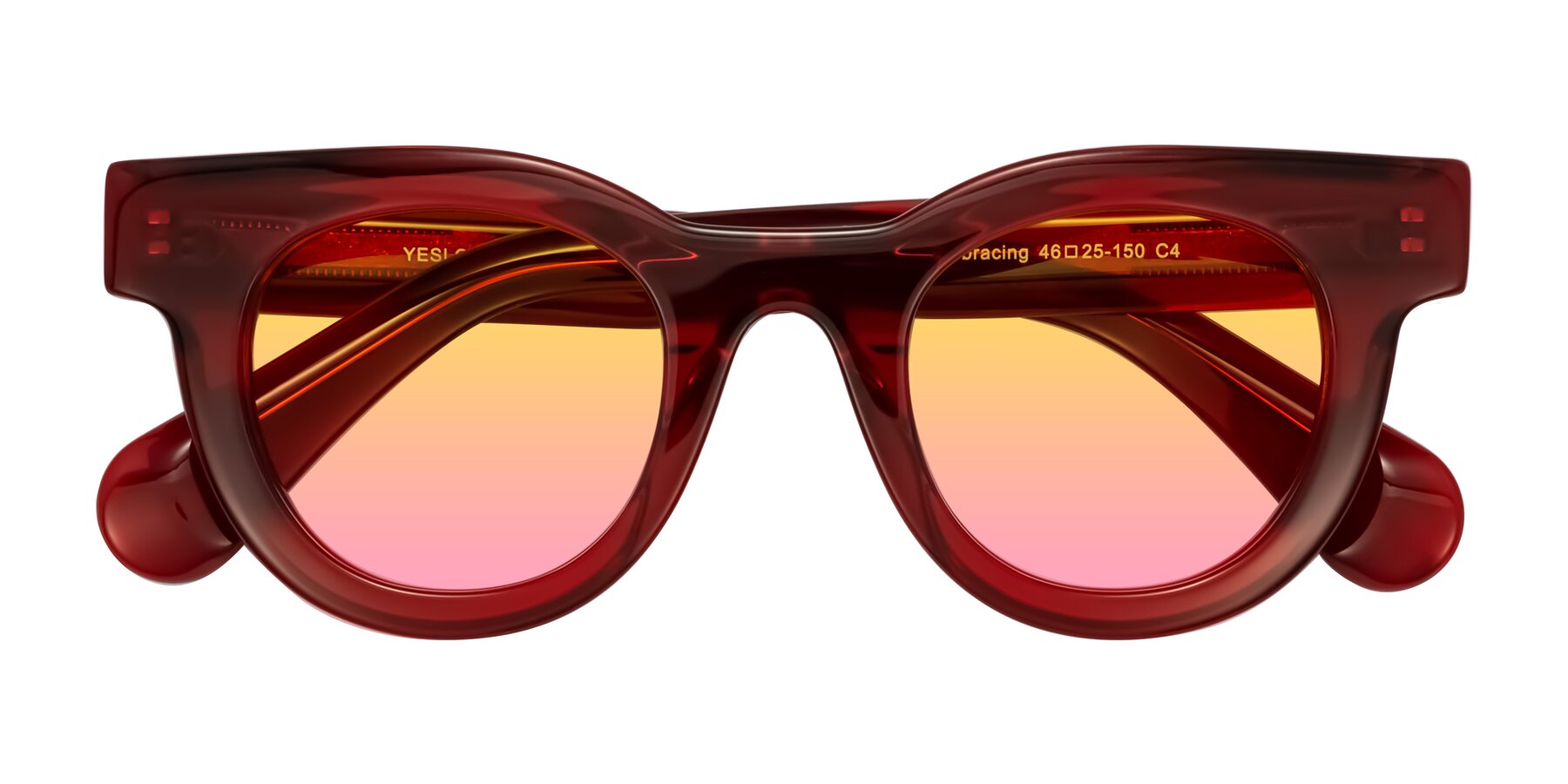Folded Front of Embracing in Wine with Yellow / Pink Gradient Lenses