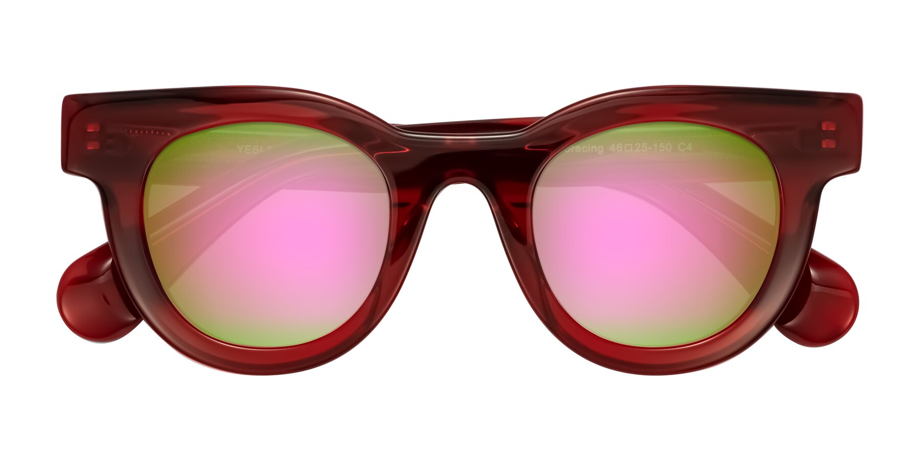 Folded Front of Embracing in Wine with Pink Mirrored Lenses