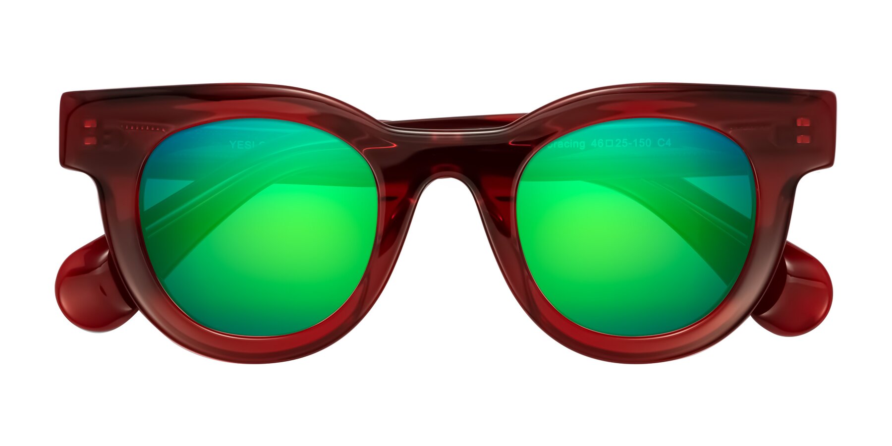 Folded Front of Embracing in Wine with Green Mirrored Lenses