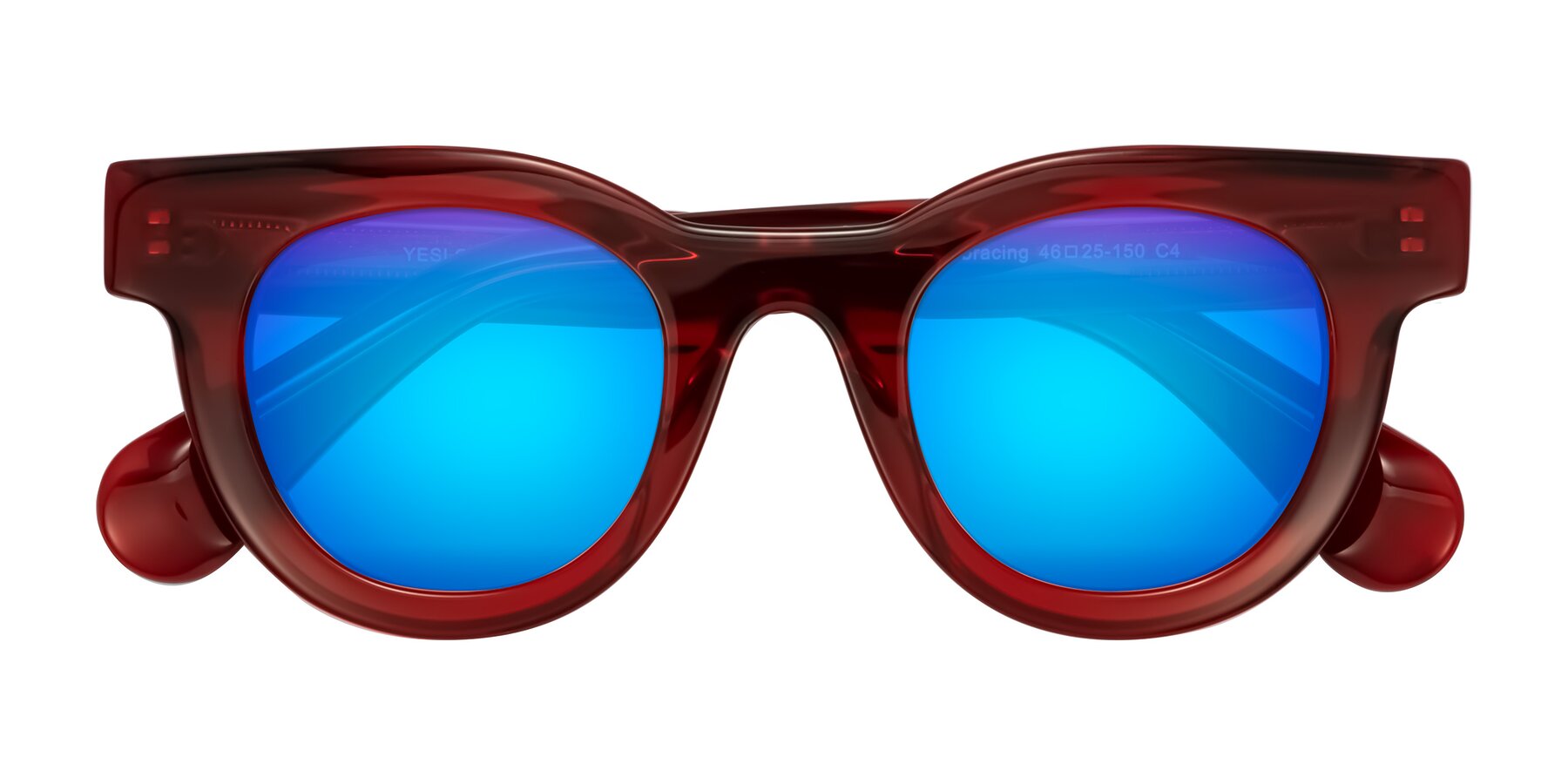 Folded Front of Embracing in Wine with Blue Mirrored Lenses