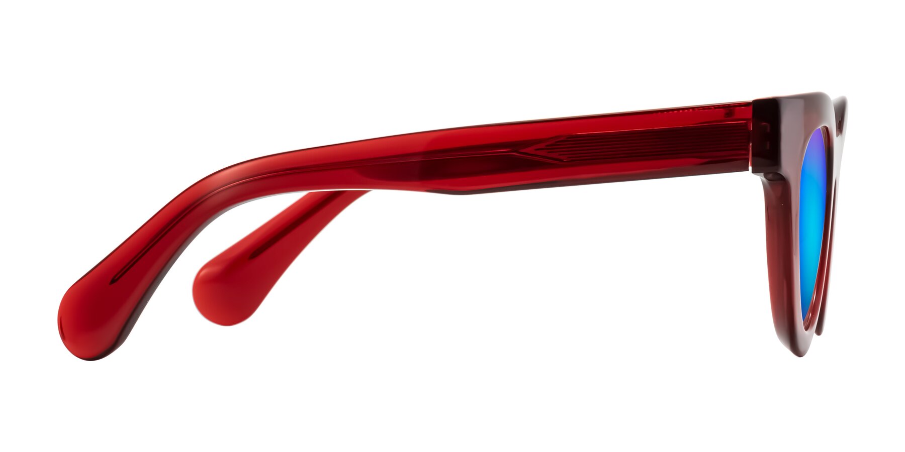 Side of Embracing in Wine with Blue Mirrored Lenses