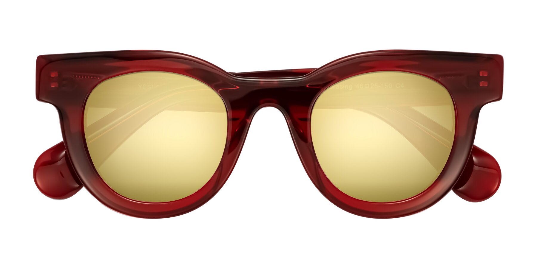 Folded Front of Embracing in Wine with Gold Mirrored Lenses