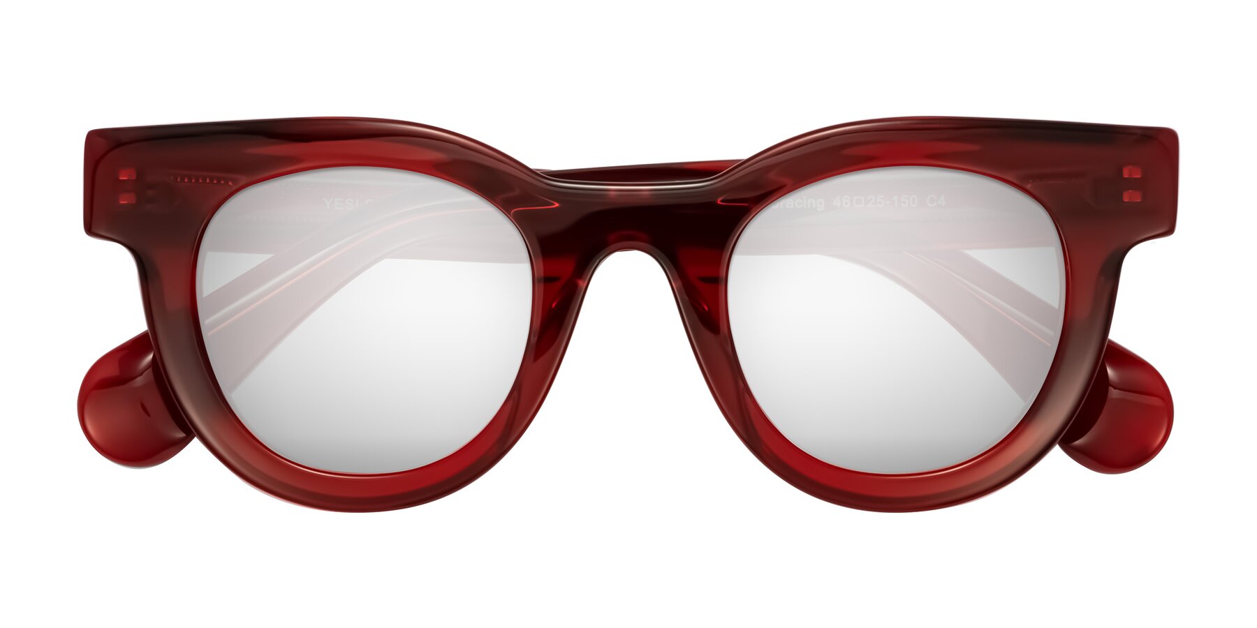 Folded Front of Embracing in Wine with Silver Mirrored Lenses