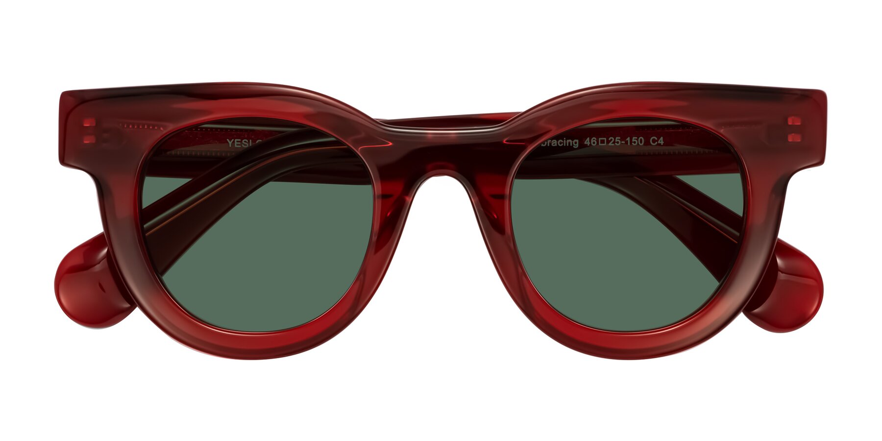 Folded Front of Embracing in Wine with Green Polarized Lenses