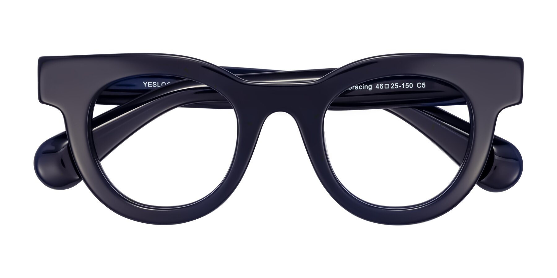Folded Front of Embracing in Dark Navy with Clear Eyeglass Lenses