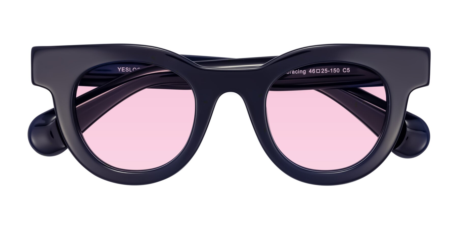 Folded Front of Embracing in Dark Navy with Light Pink Tinted Lenses