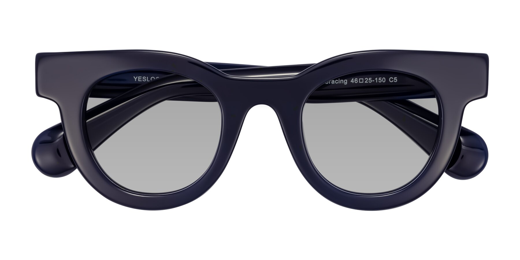 Folded Front of Embracing in Dark Navy with Light Gray Tinted Lenses