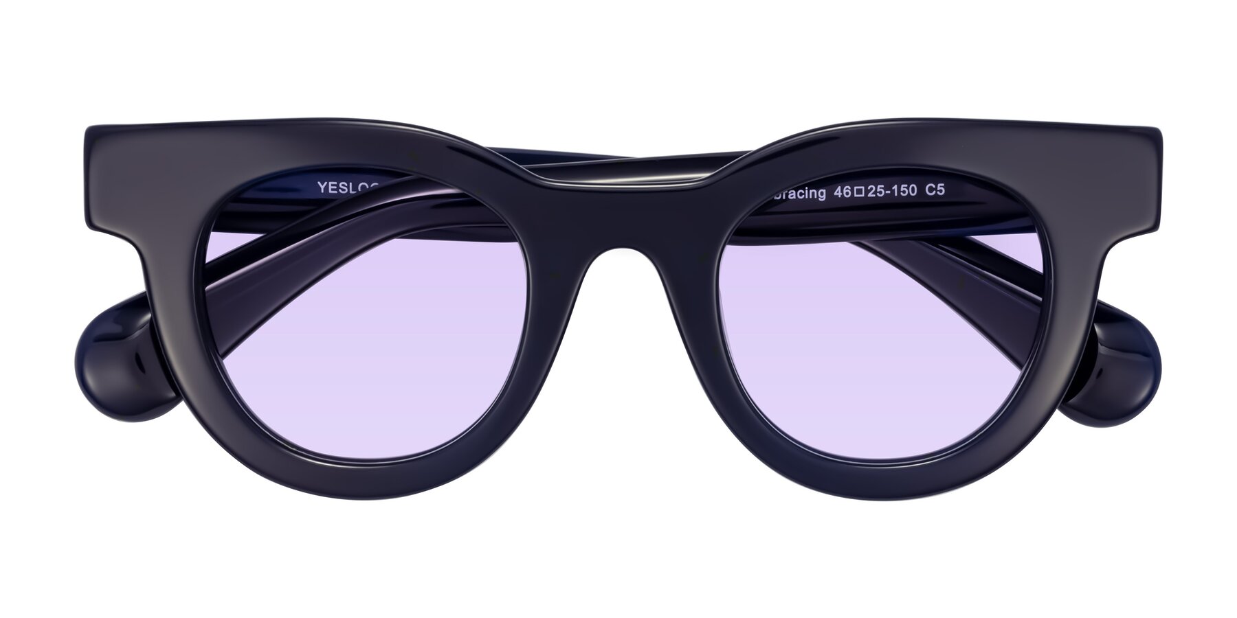 Folded Front of Embracing in Dark Navy with Light Purple Tinted Lenses