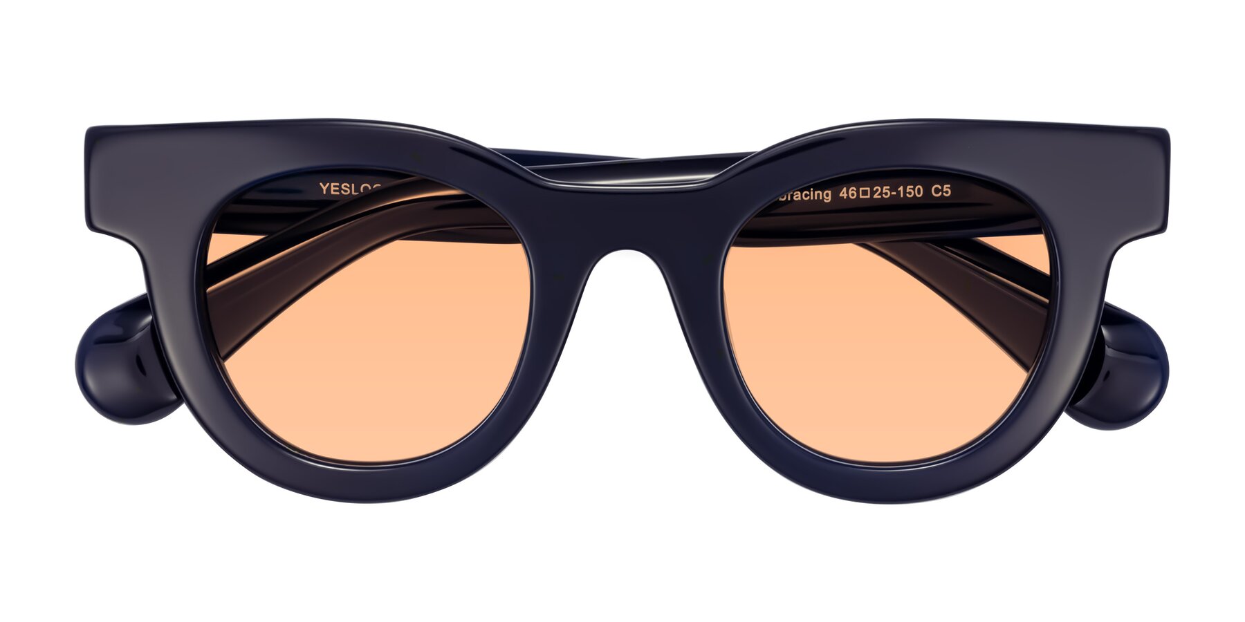 Folded Front of Embracing in Dark Navy with Light Orange Tinted Lenses