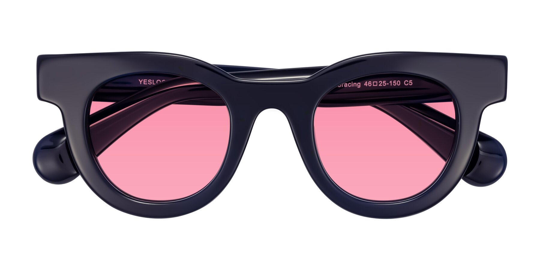 Folded Front of Embracing in Dark Navy with Pink Tinted Lenses