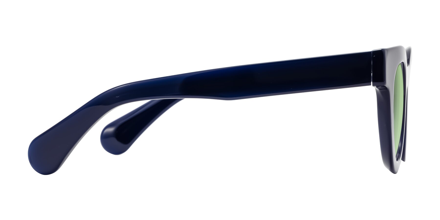 Side of Embracing in Dark Navy with Medium Green Tinted Lenses