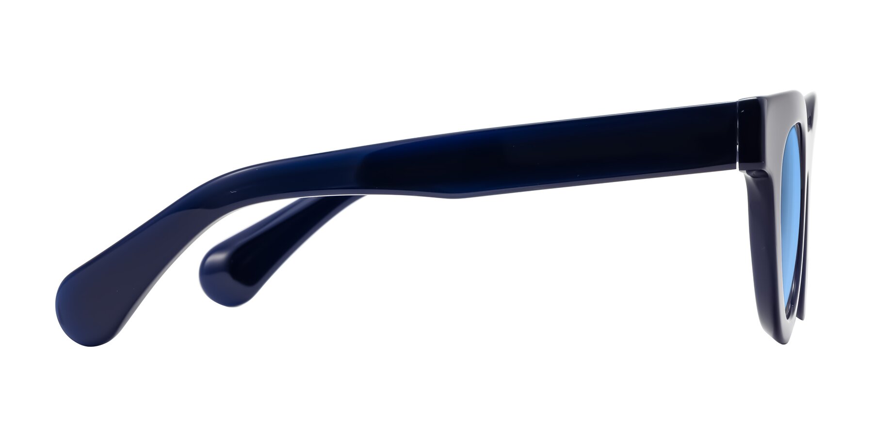 Side of Embracing in Dark Navy with Medium Blue Tinted Lenses