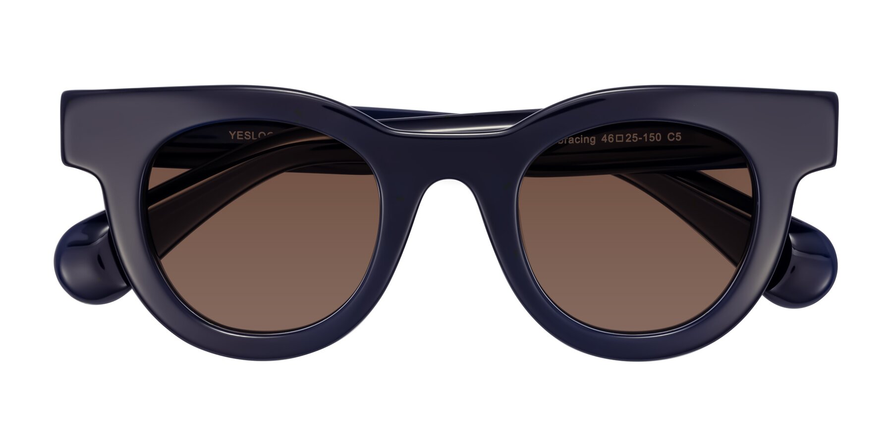 Folded Front of Embracing in Dark Navy with Brown Tinted Lenses