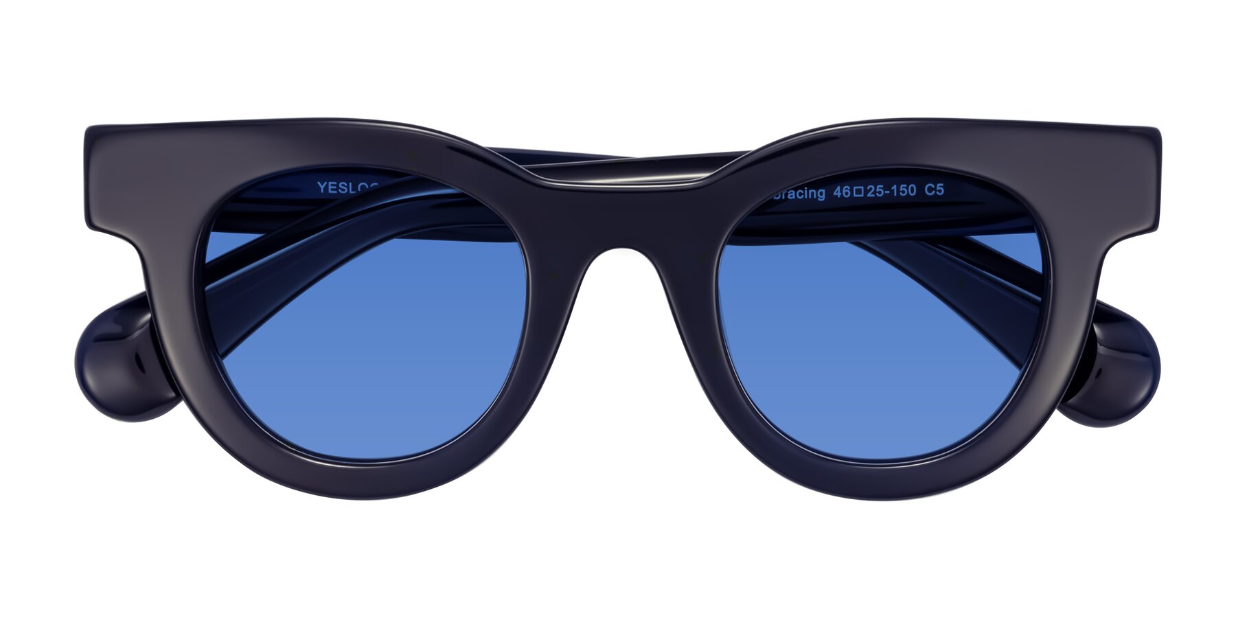 Folded Front of Embracing in Dark Navy with Blue Tinted Lenses