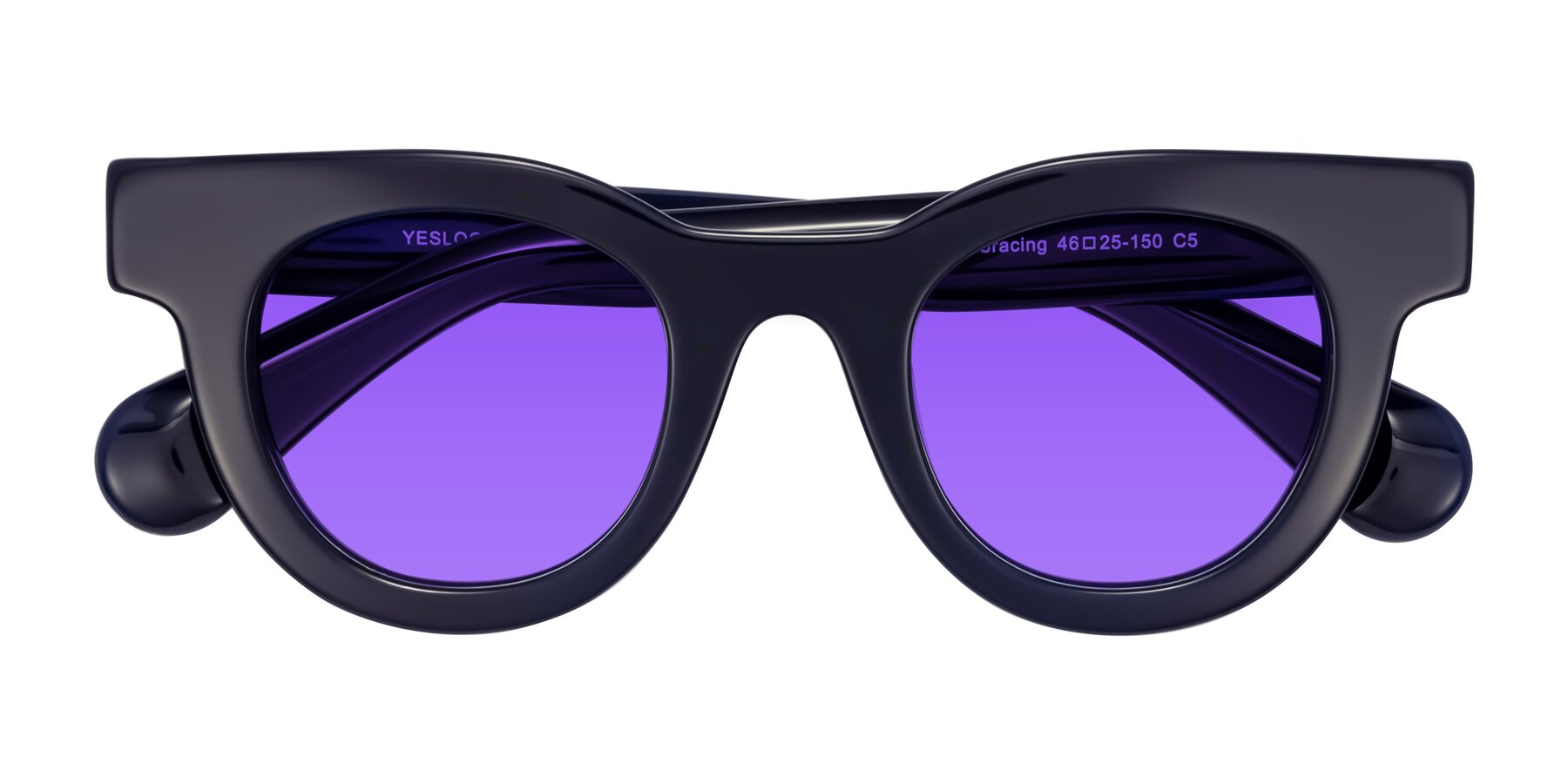 Folded Front of Embracing in Dark Navy with Purple Tinted Lenses