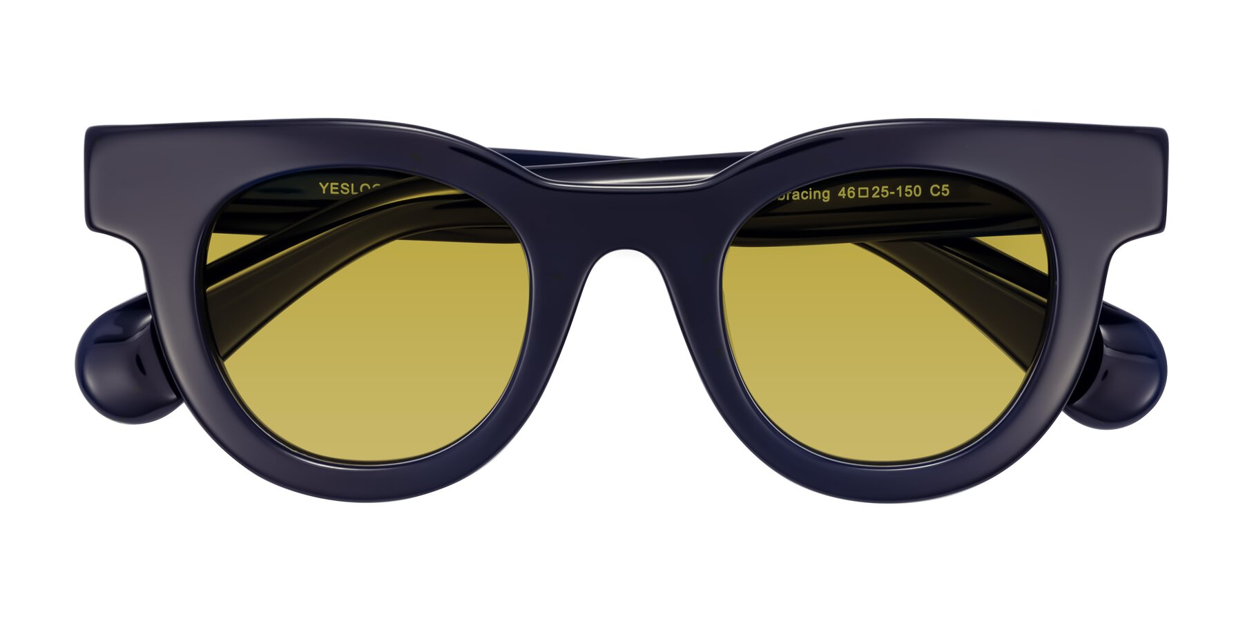 Folded Front of Embracing in Dark Navy with Champagne Tinted Lenses