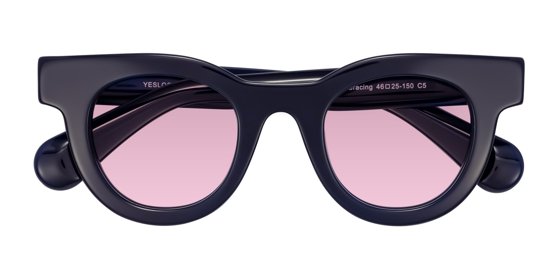Folded Front of Embracing in Dark Navy with Light Wine Tinted Lenses