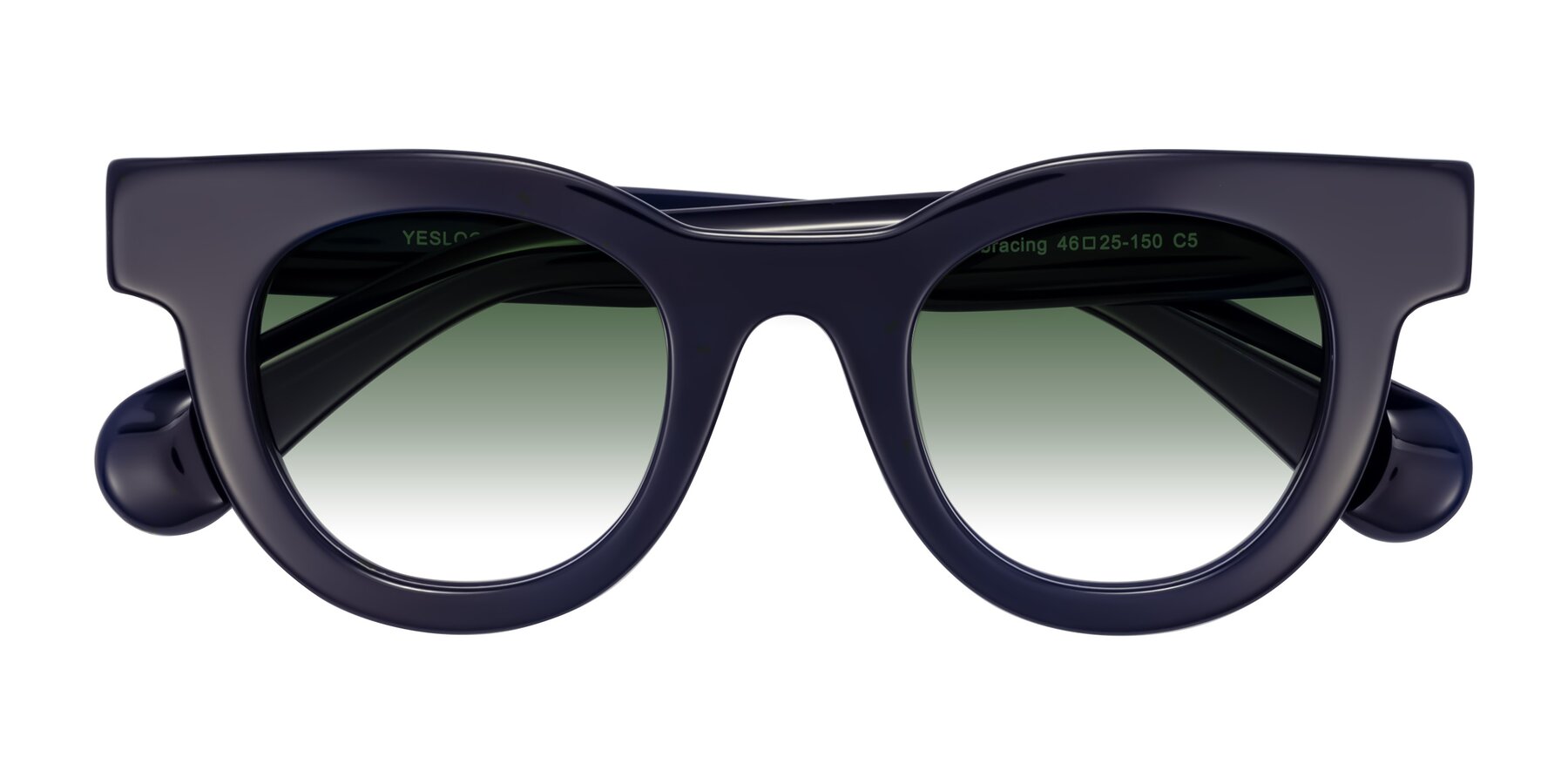 Folded Front of Embracing in Dark Navy with Green Gradient Lenses