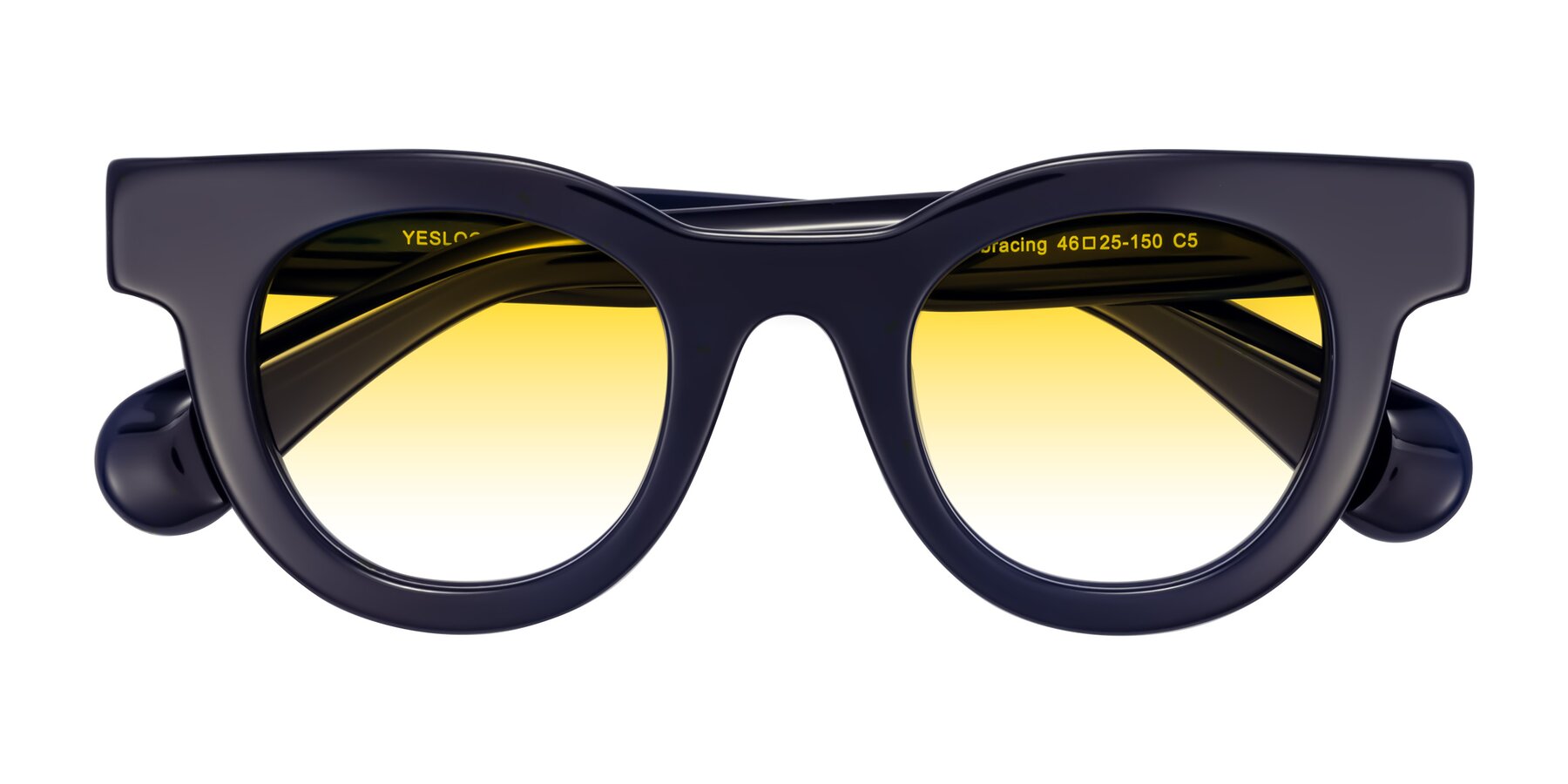 Folded Front of Embracing in Dark Navy with Yellow Gradient Lenses