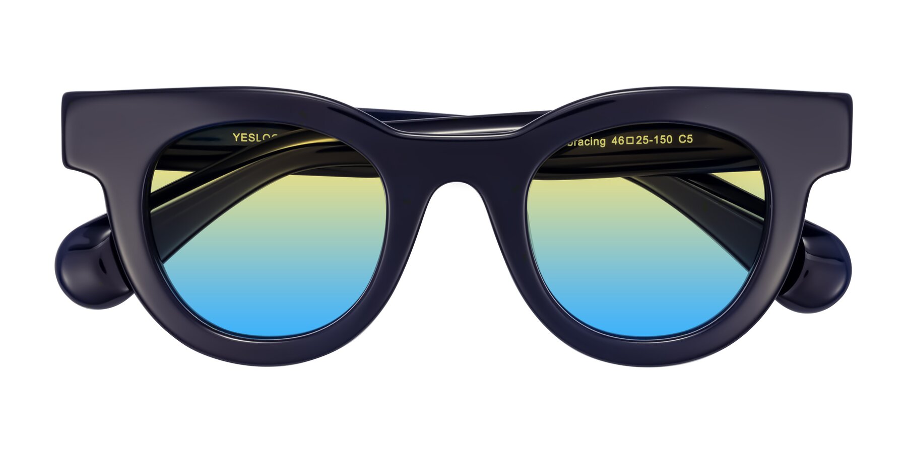 Folded Front of Embracing in Dark Navy with Yellow / Blue Gradient Lenses