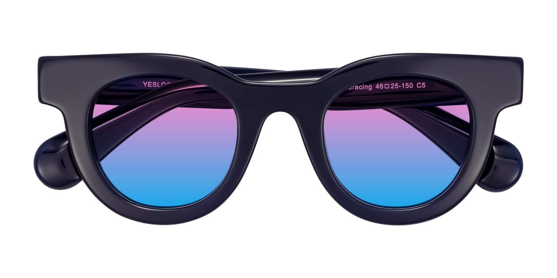 Folded Front of Embracing in Dark Navy with Pink / Blue Gradient Lenses