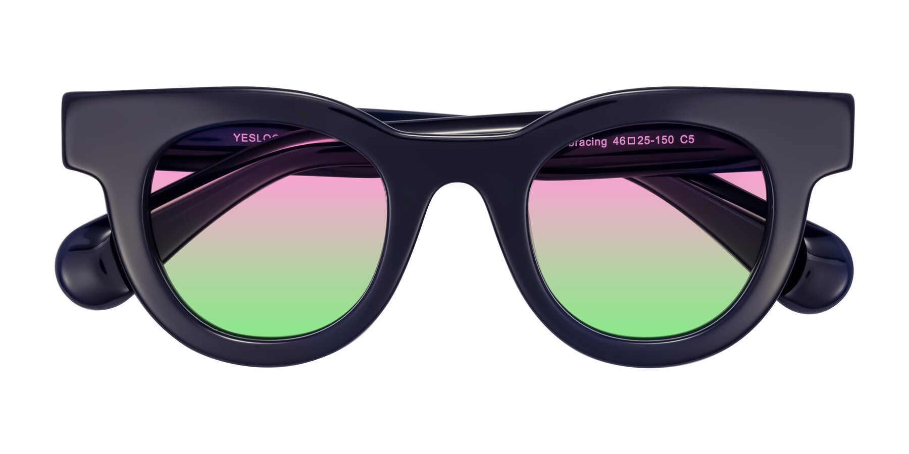 Folded Front of Embracing in Dark Navy with Pink / Green Gradient Lenses
