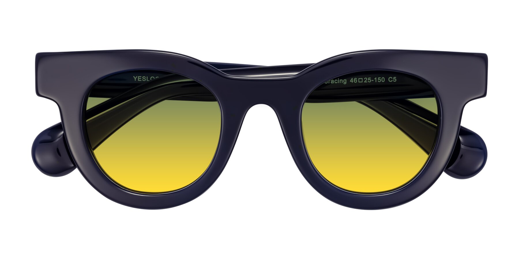 Folded Front of Embracing in Dark Navy with Green / Yellow Gradient Lenses